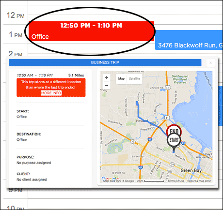 gap in trips from our mileage tracker for business